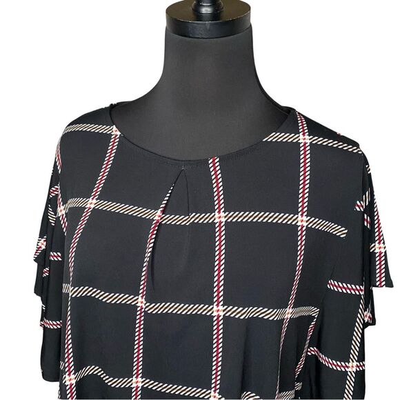 Liz Claiborne Career Double Ruffle Stretchy Black Blouse Petite XL - Picture 8 of 10